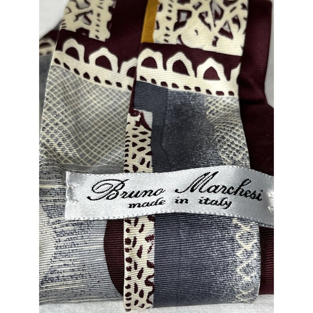 Bruno Marchesi 100% Silk Art Deco Men's Luxury Necktie Italian Vintage - Picture 8 of 8